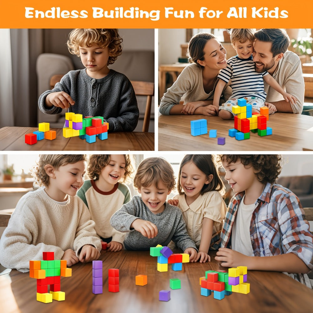 Magnetic Cube Building Blocks, 35 Pcs Rainbow Set with Sealed Magnets for Ages 3-5