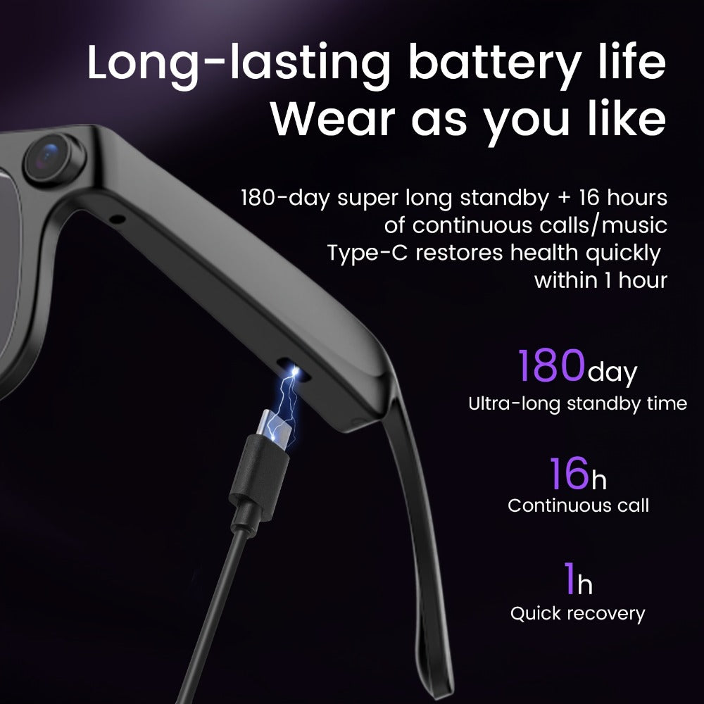 AI Smart Glasses Real-Time Voice Translation 100+ Languages - 2MP HD Camera, Bluetooth Calling & Music, Hands-Free Recording, Black & Clear Lens, Wearable Tech