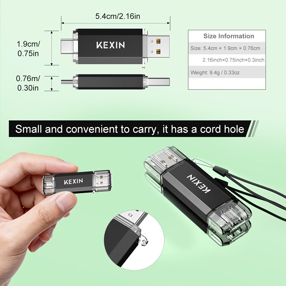 2-in-1 USB Type-C Flash Drive Rotatable Memory Stick for iPhone Android PC – Dual Connector OTG Thumb Drive 32GB 64GB 128GB Compatible with Phones Tablets Computers