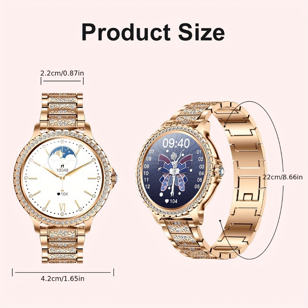 Elegant Smartwatch for Women Exclusive Watch Dials – 1.32" HD Screen Wireless Calling Fitness Tracker 20 Sports Modes Compatible with iPhone Android Gold Silver Black Gift for Her