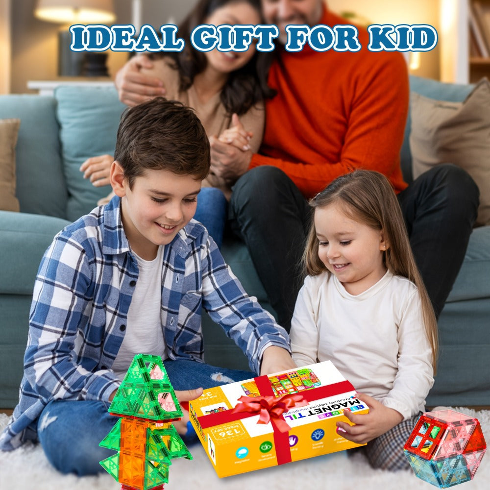 Clear Magnetic Tiles Building Set for Kids, 3D Magnet Blocks in 80, 106, 136 or 205 Pieces, Ages 3+