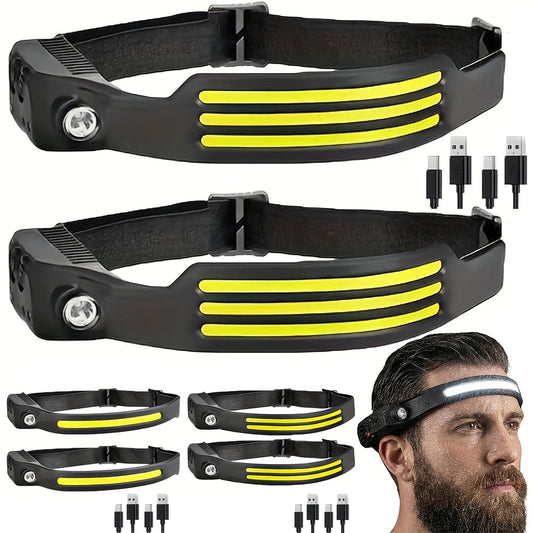 COB LED Headlamp 2-Pack with 230° Wide Beam, Motion Sensor and USB Charging