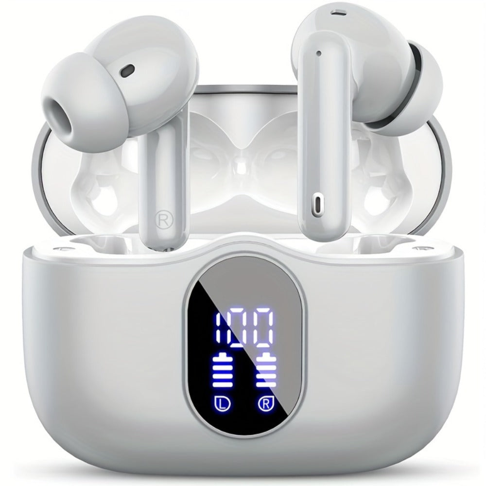 Bluetooth 5.3 Wireless Earbuds with Noise Cancelling Mic & LED Display, Deep Bass Stereo in-Ear Headphones, 36H Playback, Compatible with iPhone Android Laptop Tablet for Sports Gym Travel