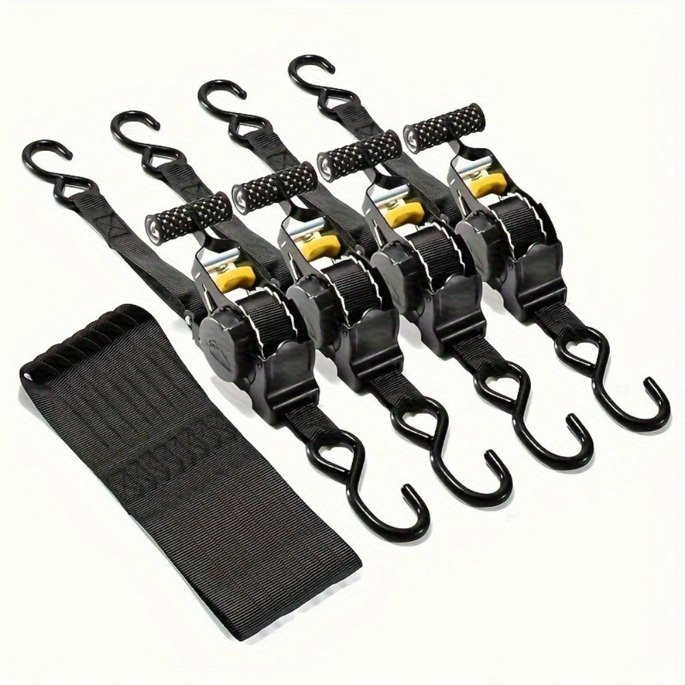 Self-Retracting Tie Down Straps 10 Feet Heavy Duty Ratchet Cargo Straps – Auto Retract for Truck Trailer Motorcycle Moving & Appliances, 1pc or 2pc Pack