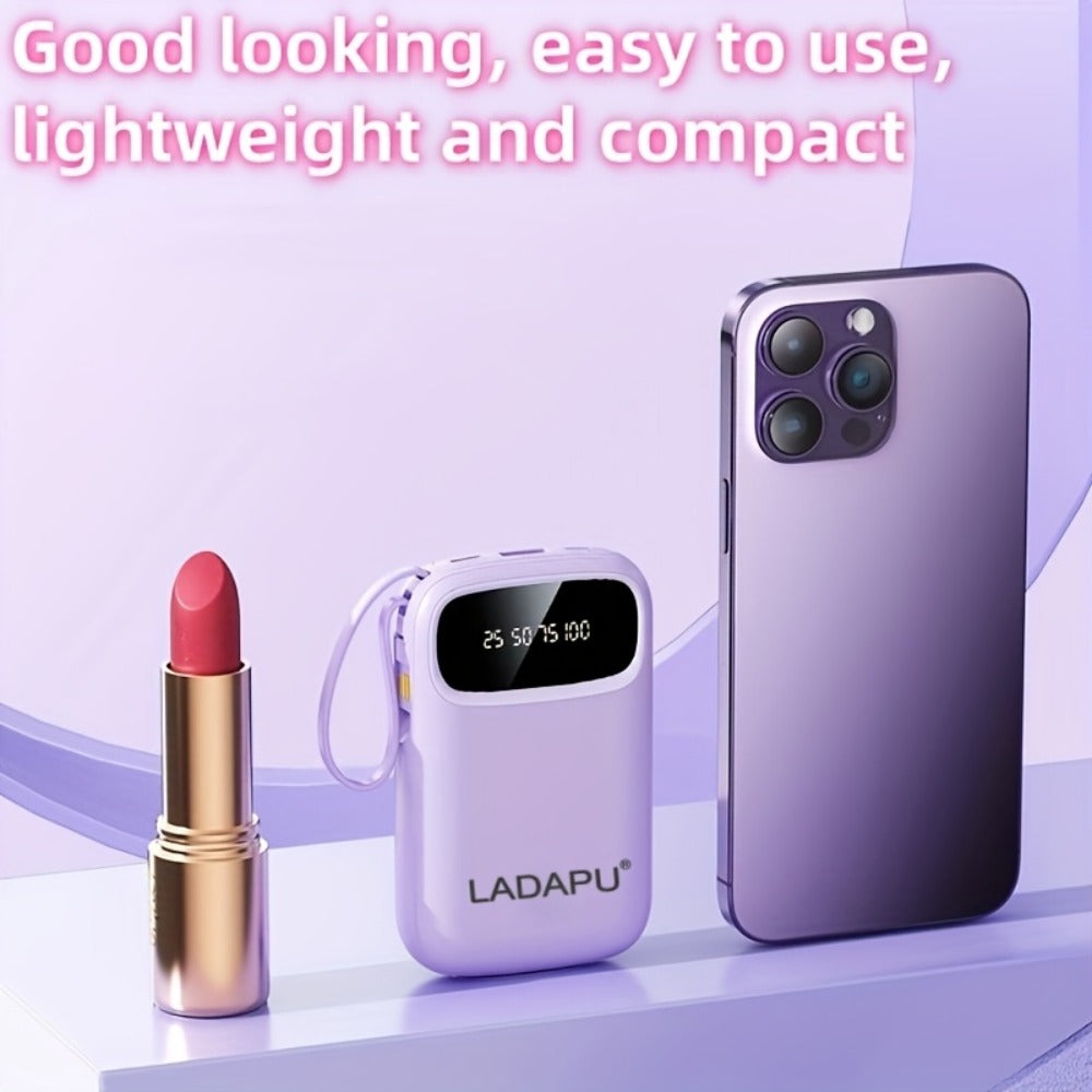 Portable Charger 10000mAh with Built-In 3 Cables Lightning USB-C Micro-USB 22.5W Super Fast Charging Cute Cartoon Mini Power Bank for iPhone Android Travel Backup Battery – Purple Black Red White