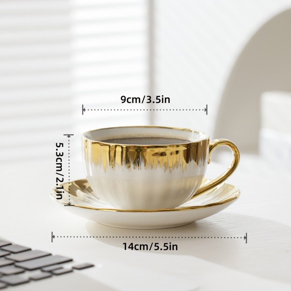 European Ceramic Coffee Cup and Saucer Set of 6 – Light Luxury 8.45oz Porcelain Tea Cups with Plates | Elegant Floral Dinnerware for Wedding Mother's Day Holiday Gift