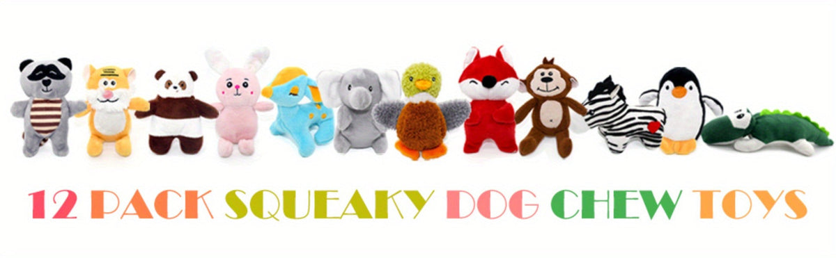 Dog Squeaky Toys 12 Pack Stuffed Animal Plush Puppy Toys with Gift Box – Soft Chew Toys for Small to Medium Dogs, Cute Teething Toys Set with Squeaker, Interactive Dog Toy Bundle