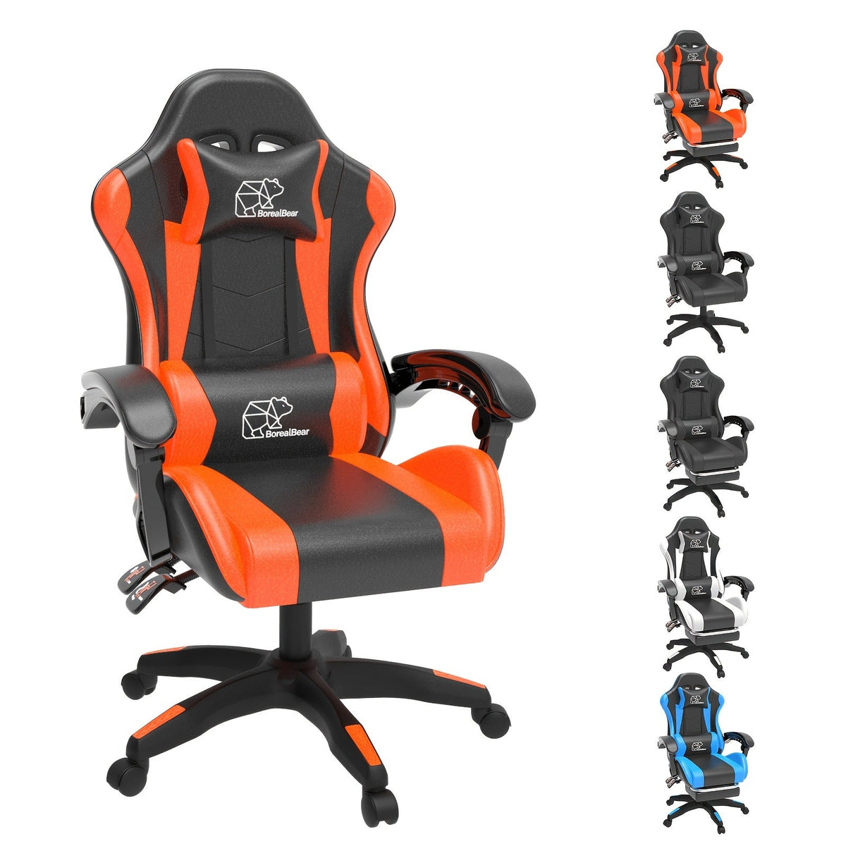 Gaming Chair with Footrest & Lumbar Support – Ergonomic Reclining Computer Chair 360° Swivel Adjustable Height