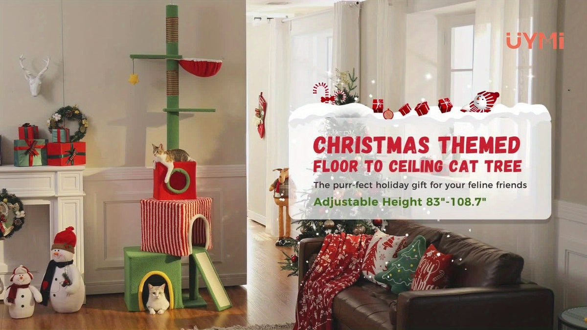 Floor to Ceiling Cat Tree Tower 90–107" – 4-Tier Tall Adjustable Cat Climbing Post with Tension Rod | Ceiling-Mounted Stable Cat Activity Center for Indoor Cats, Multiple Colors