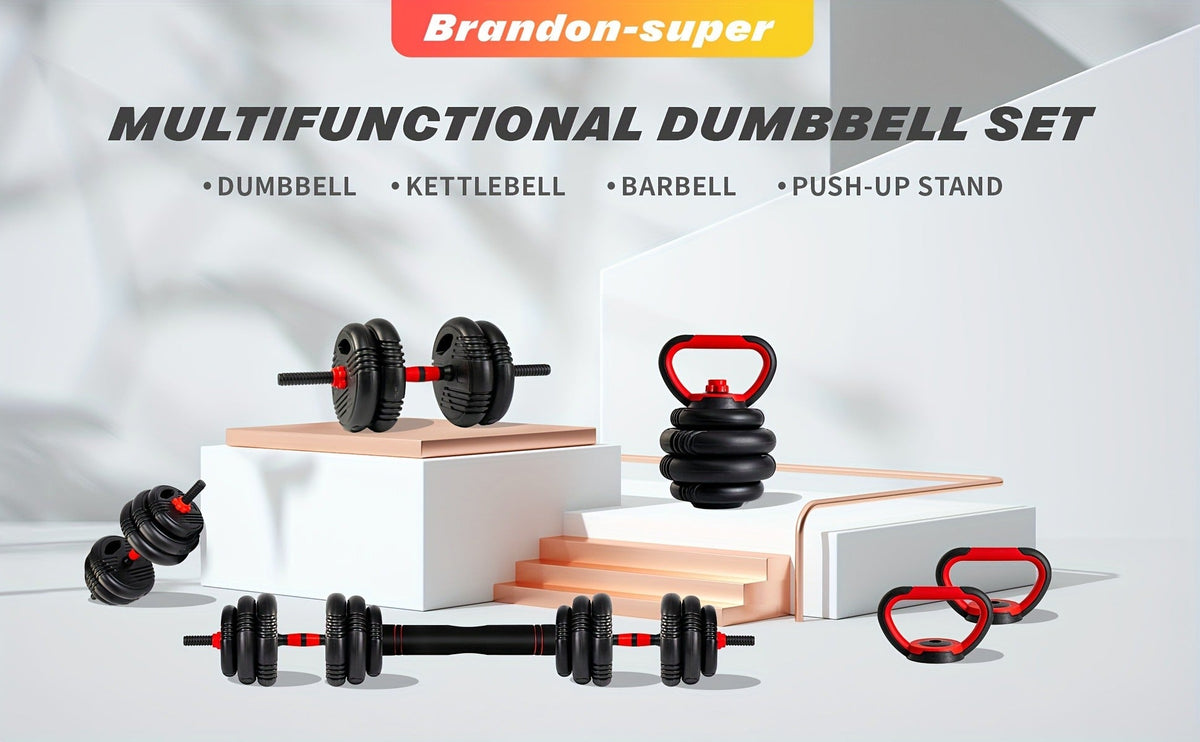 Free Weight Set 4-in-1 Adjustable Dumbbells 20–90LBS – Converts to Kettlebell, Barbell & Push-Up Stand, Double Nuts Non-Slip Bar for Home Gym Men Women