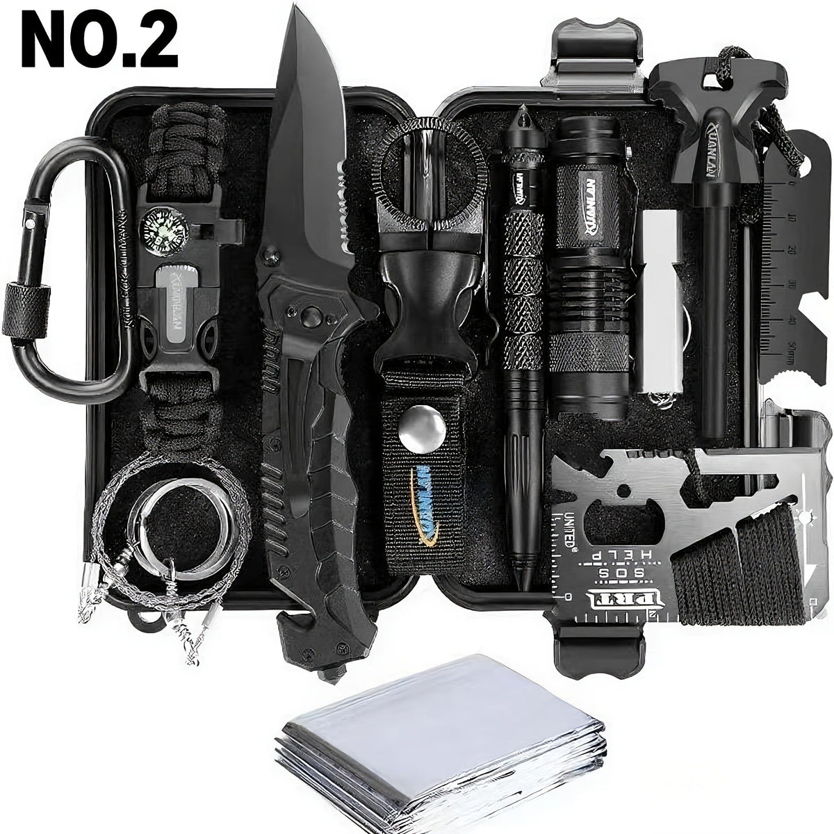 Tactical Survival Kit Multi-Tool Box – Emergency Outdoor Gear with Magnesium Fire Starter, Flint & First Aid Supplies for Camping, Hiking, Hunting & SOS Situations – Best Gift for Men