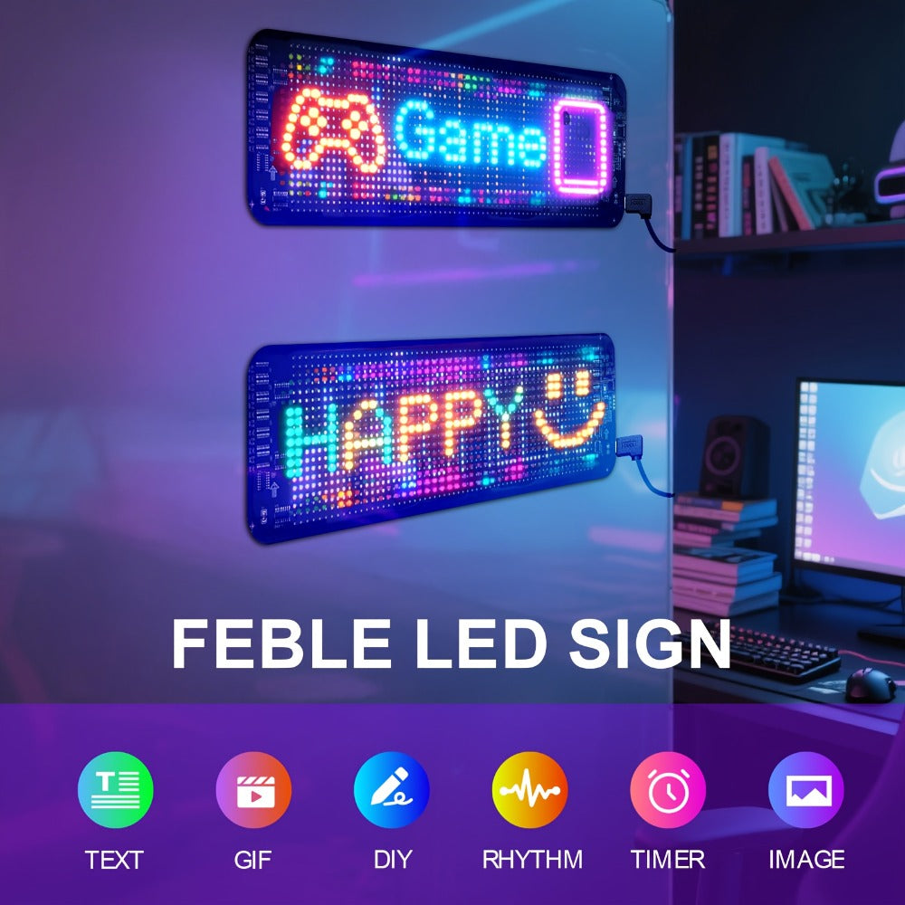 RGB LED Pixel Display Wall Art App Control USB Powered - Colorful Programmable Flexible Soft Screen Custom Text & Patterns for Game Room Streaming Setup Store Sign Car Window Dimmable Decoration 32x16 64x16