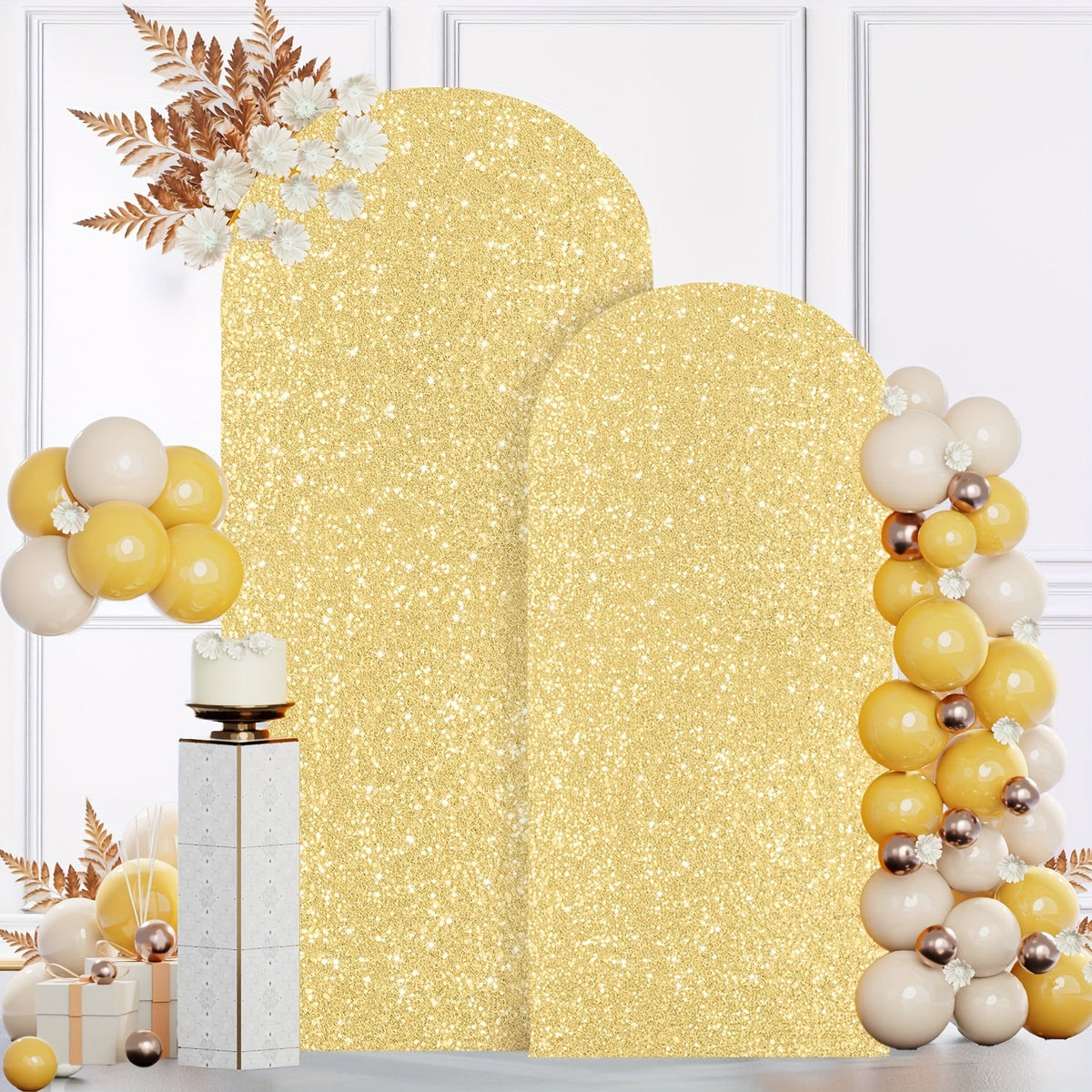 Glitter Sequin Arch Cover 2 Set 6Ft & 7.2Ft Metallic Spandex Payette Panel Wedding Arch Backdrop Cover for Wedding Ceremony, Birthday Party, Bridal Shower & Event Decoration