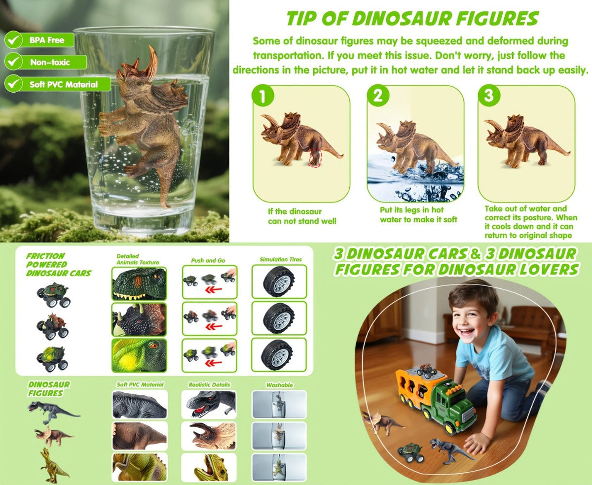 Dinosaur Transport Truck Toy Set with Figures, Cars, Lights and Sounds