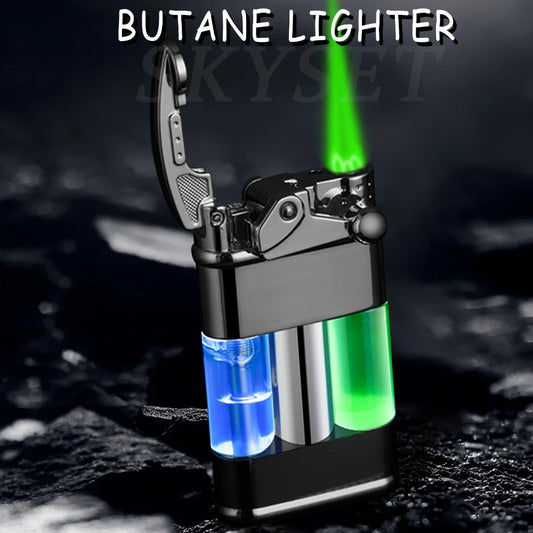 Green Flame Metal Lighter with Adjustable Flame and Rocker Arm Ignition