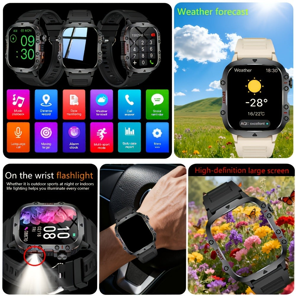 Brown Black Large Screen Smartwatch – Wireless Calling & SMS, Fitness Tracker, Remote Camera Control, USB Rechargeable – Unisex Business Watch for Men & Women iPhone & Android Compatible