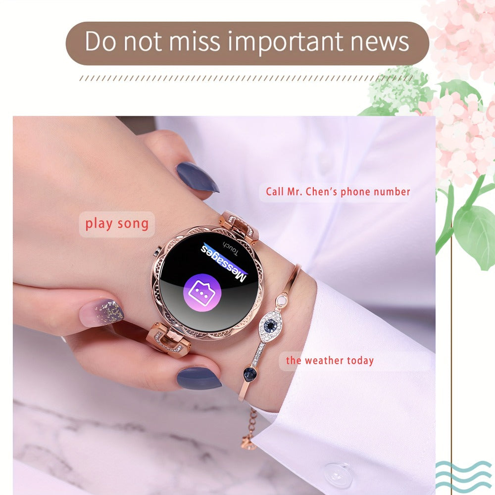 Diamond Rhinestone Smartwatch for Women Bling Luxury Chic Design 1.09 Inch Full Touch Screen Calling 100 Sport Modes Step Calorie Heart Rate Sleep Tracker Statement Jewelry Watch Gift for Her Blue