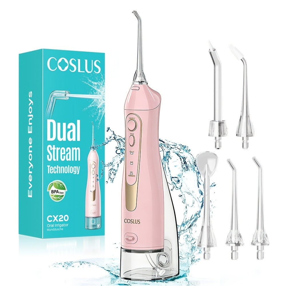 Rechargeable Oral Irrigator Cordless Water Flosser — 300ml Tank, Deep Gum & Teeth Cleaning, Quiet Operation, Travel-Ready Portable Design, Gold Accent Colors Black White Pink, Gift for Women