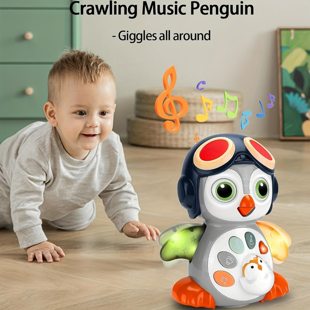 Baby Crawling Penguin Musical Toy with Music, Lights & Movement – Interactive Tummy Time Learning Toy for Infants 6-12 Months, Sensory Light Up Dancing Penguin, Perfect Easter Basket Stuffer & Baby Gift
