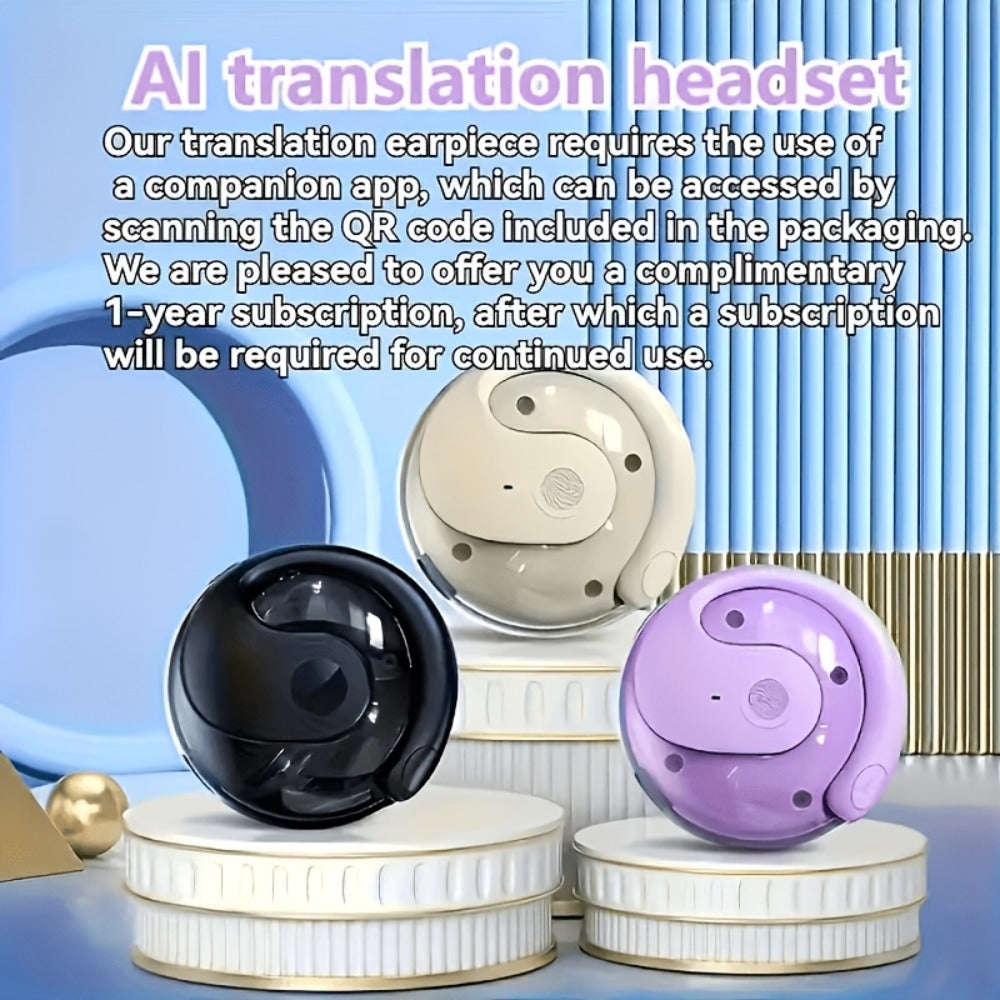 100 Language Real-Time Translation TWS Earphones Coconut Ball Pendant Wireless Earbuds Conference Recording Noise Canceling Mic Touch Control Fast Charging Type-C Free Lanyard for Travel Business