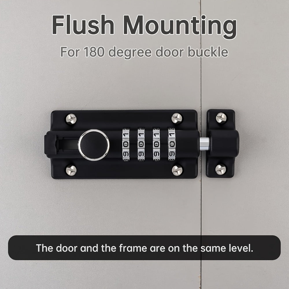Combination Bolt Lock 4-Digit Heavy Duty Zinc Alloy Sliding Security Lock – Keyless Door Bolt with Screwdriver Set for Shed Gate Fence & Outdoor Doors, Black