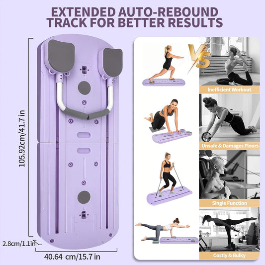 Foldable Pilates Board, 8-in-1 with Resistance Bands in Pink or Purple