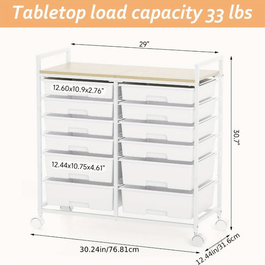 12-Drawer Rolling Storage Cart with Locking Wheels and 360° Swivel detail image