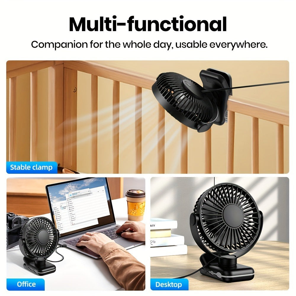 Clip on Fan USB Desk Fan, Brushless Motor Whisper Quiet Portable Mini Fan with Strong Clamp, USB Powered Personal Cooling Fan for Office Bedroom Dorm Stroller, 360° Adjustable, Black Pink