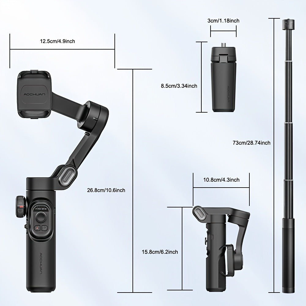 3-Axis Gimbal Stabilizer for Smartphone iPhone Samsung Android Ultra Lightweight Foldable Portable Vlogging Video Creator Gimbal AOCHUAN Smart XE Combo