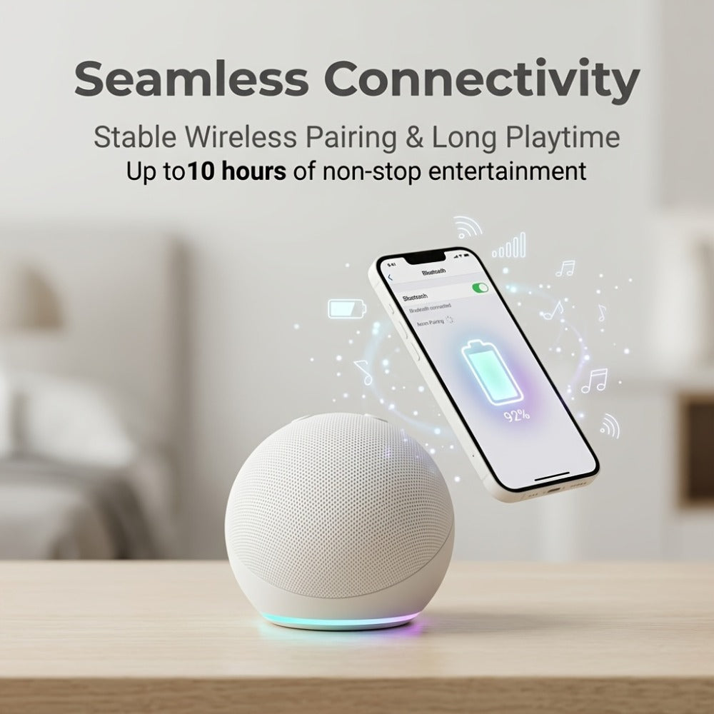 Spherical Bluetooth Speaker with RGB LED Light – Wireless Subwoofer, TWS Stereo Pairing, Portable Base, 360° Surround Sound, Globe Shape Wireless Speaker for Home, Desktop & Holiday Gifts