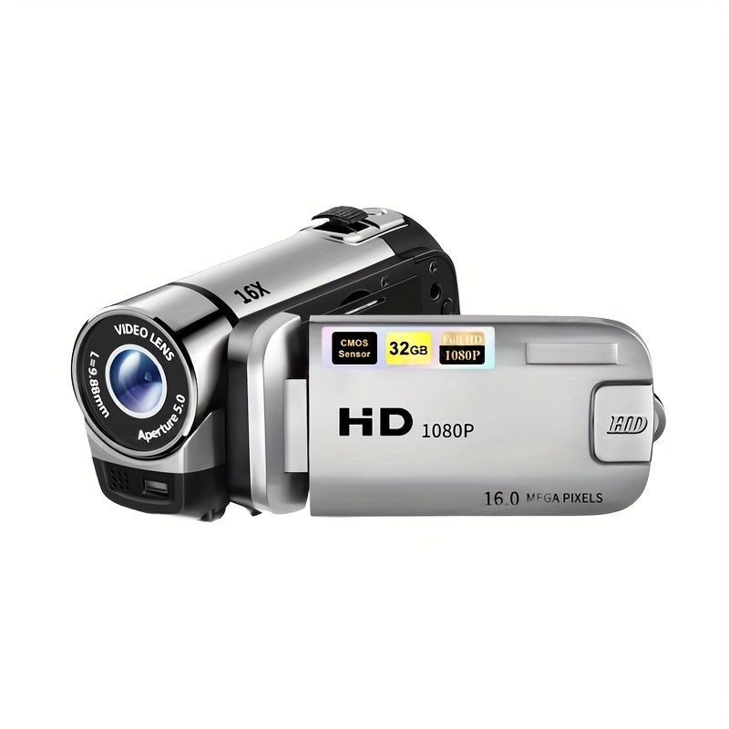 Portable 1080P Digital Camcorder with Rotating Screen & 32G Memory Card | Rechargeable Battery, Selfie Support, Compact Travel Video Camera for Vlogging, Family Gatherings & Everyday Recording