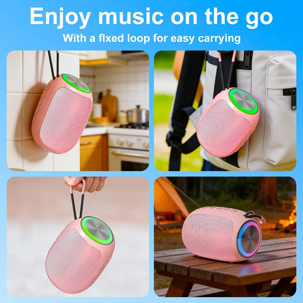 Pink Portable Wireless Bluetooth Speaker with Colored LED Lights - Foubeak Dual Speaker Stereo Sound, Rechargeable, Perfect Gift for Girls Women Christmas Birthday Valentine