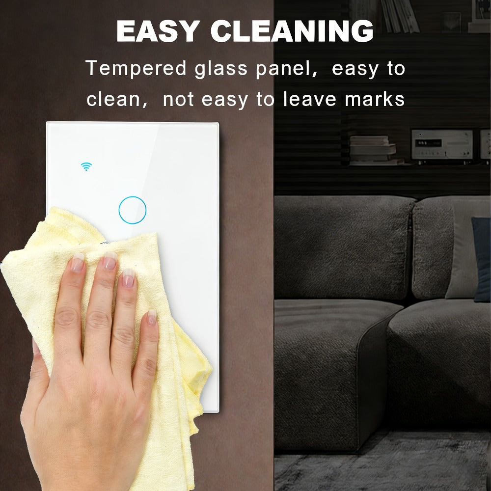 White Glass WiFi Bluetooth Touch Screen Smart Switch 1/2/3/4 Gang – Scratch-Resistant, Works with Alexa & Google Home, Tuya App, Smart Scenes, Timer, Share Function, 600W/Gang, Neutral Required