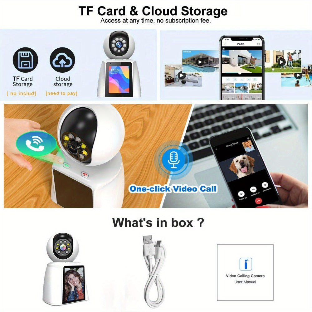 Pet Camera with 3-Inch Screen 1080P WiFi Indoor Home Security Camera for Baby & Kids Monitor, Video Calling, Two-Way Talk, 24/7 Recording & Motion Sensor Detection – Cat Dog Smart Surveillance with Speaker