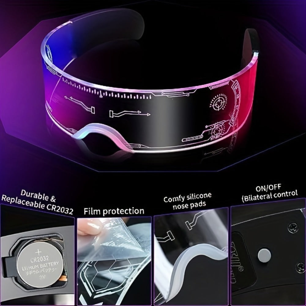 LED Visor Glasses 2 Pack, Cyberpunk Light Up Glasses with 7 Colors and 5 Modes for Parties