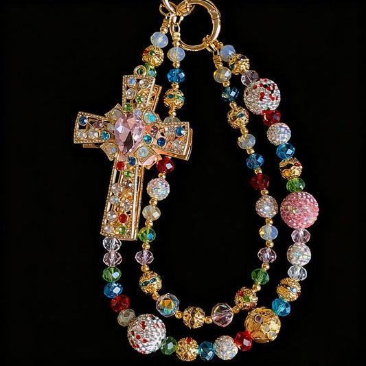 Crystal Cross Phone Chain Keychain Luxury Rhinestone Bling Bag Charm Pendant – Shining Mini Bag Chain Fashion Accessory for Women Colorful Glamour Jewelry Gift