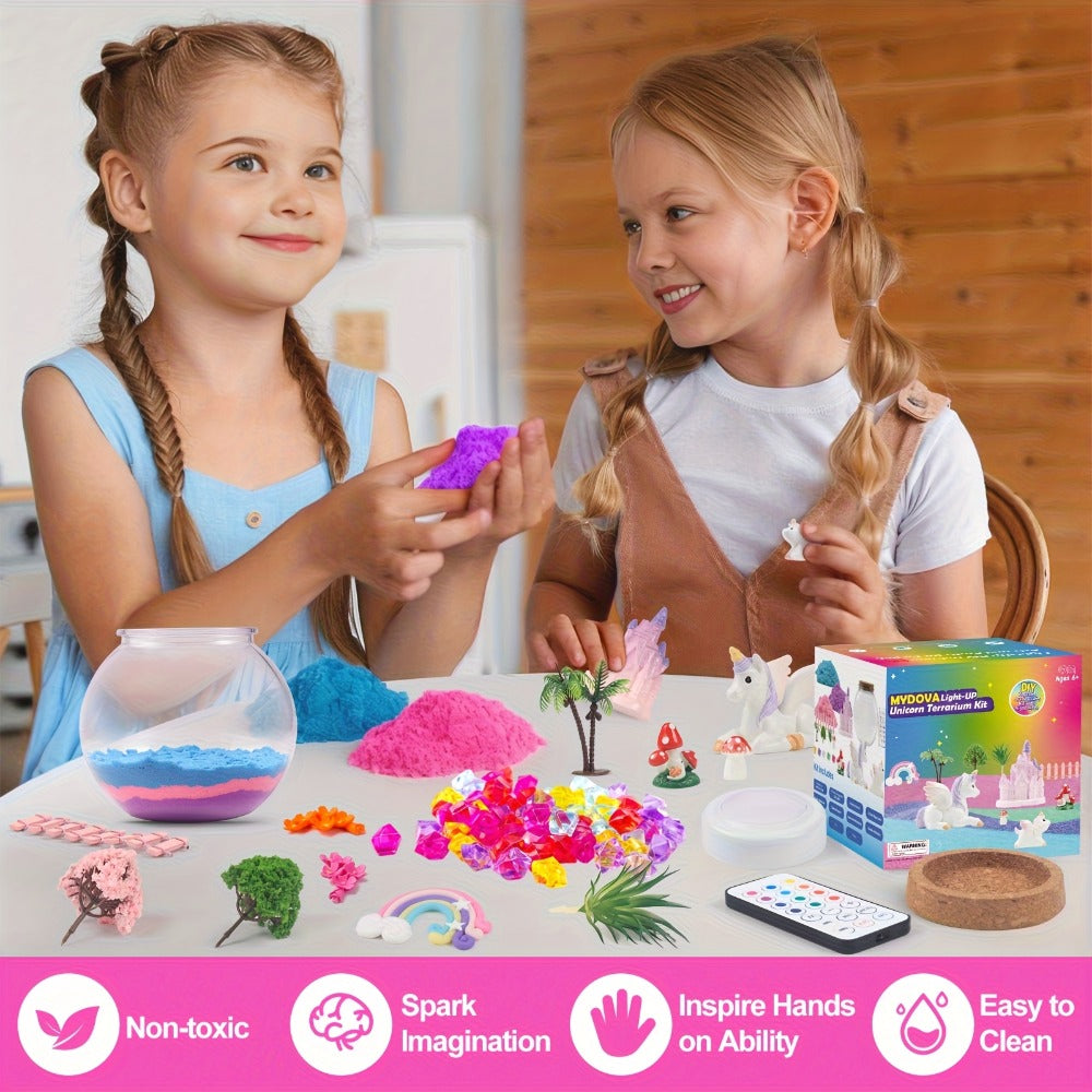 DIY Unicorn Terrarium Kit for Girls — Build Your Own Magic Garden with 13-Color LED Night Light & Remote, Arts Crafts STEM Toy Kids Ages 6+, Birthday Christmas Gift Girls