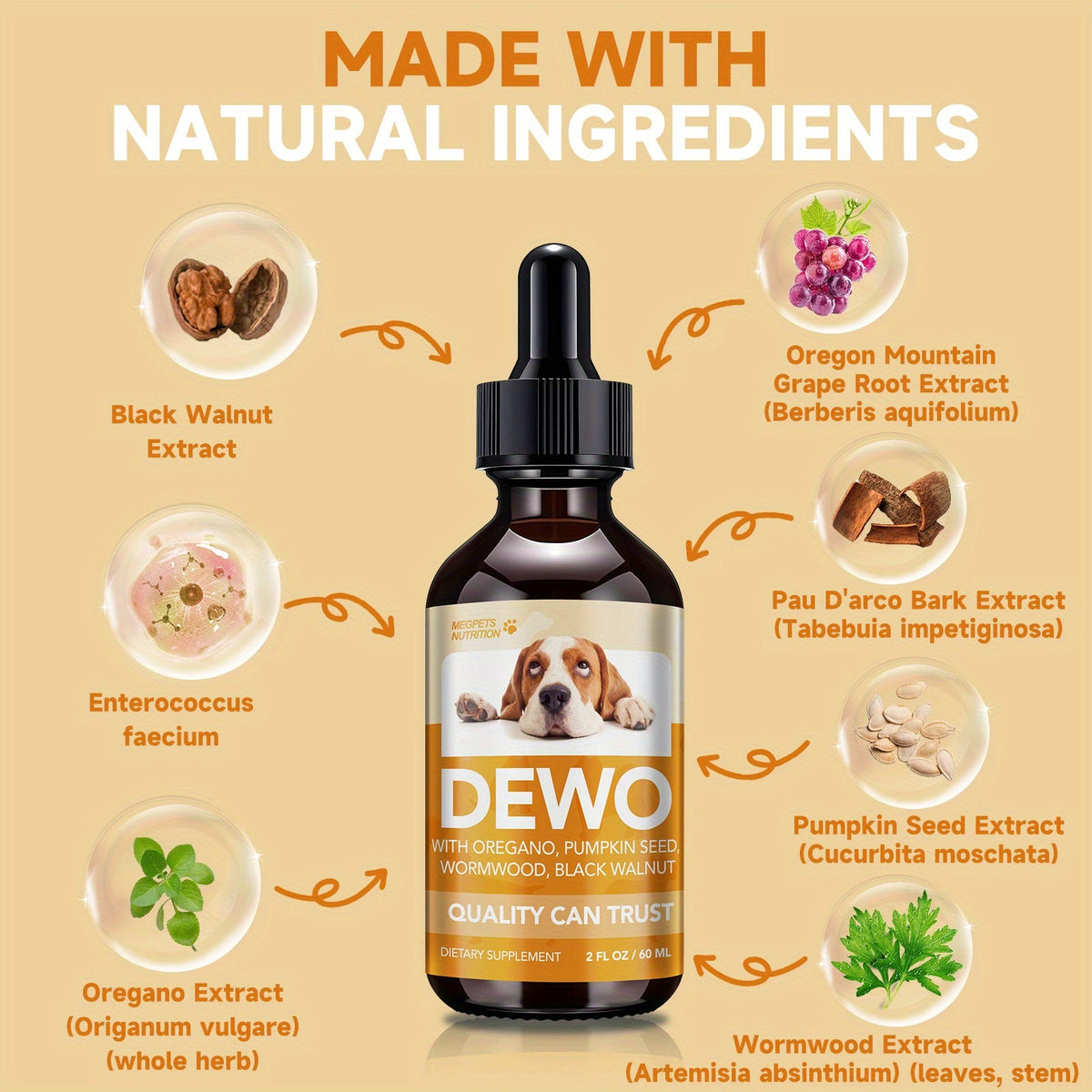 Pet Intestinal Cleanse Drops – Natural Herbal Supplement for Dogs & Cats with Wormwood & Black Walnut, Gut Health & Flora Balance Support, 2 fl oz