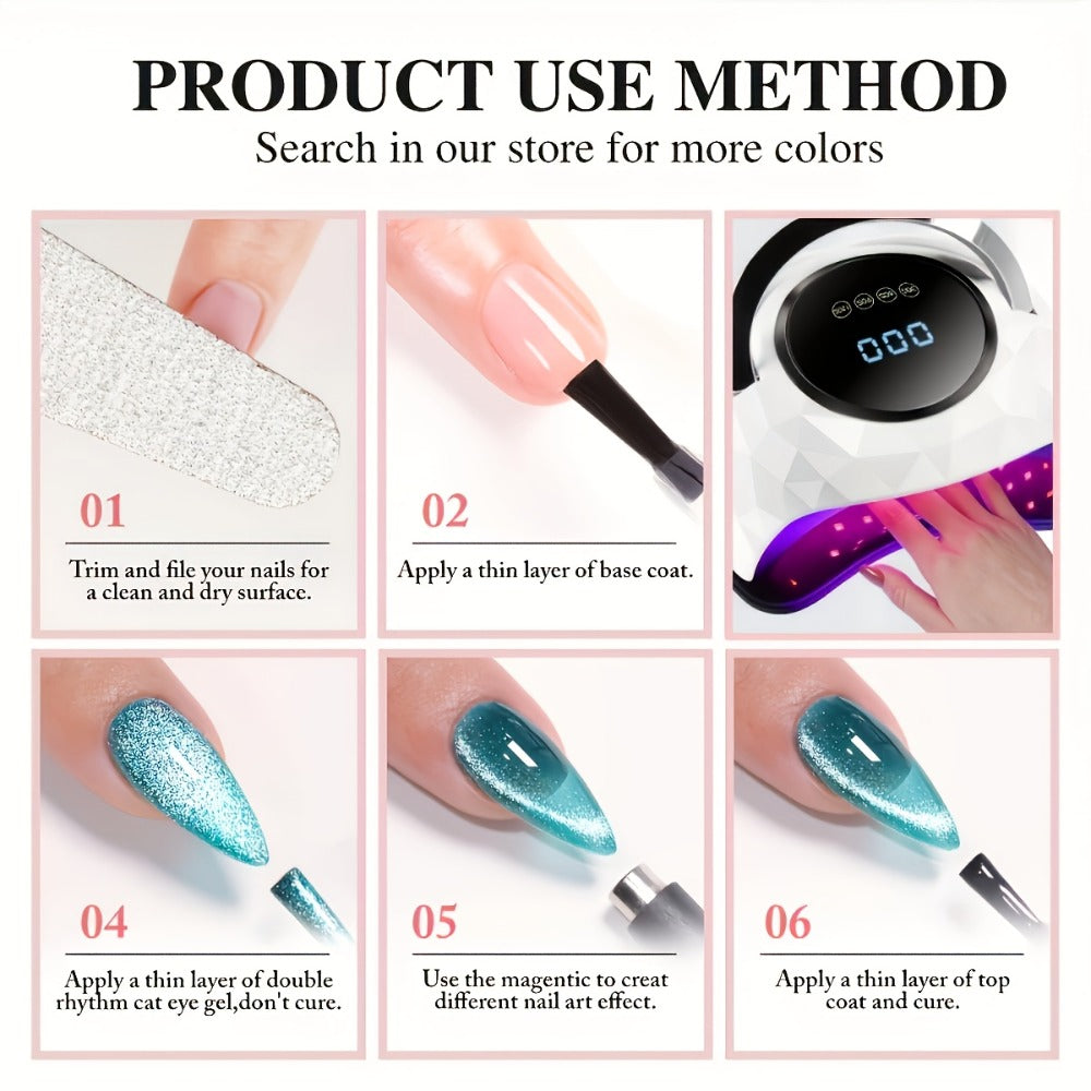 MORDDA Magnetic Cat Eye Gel Polish Kit 6 Colors with Magnet – Shimmering Reflective Swirl Nail Art, Soak Off UV/LED Semi-Permanent Gel Polish Set, Alcohol-Free, Salon & DIY Home Manicure