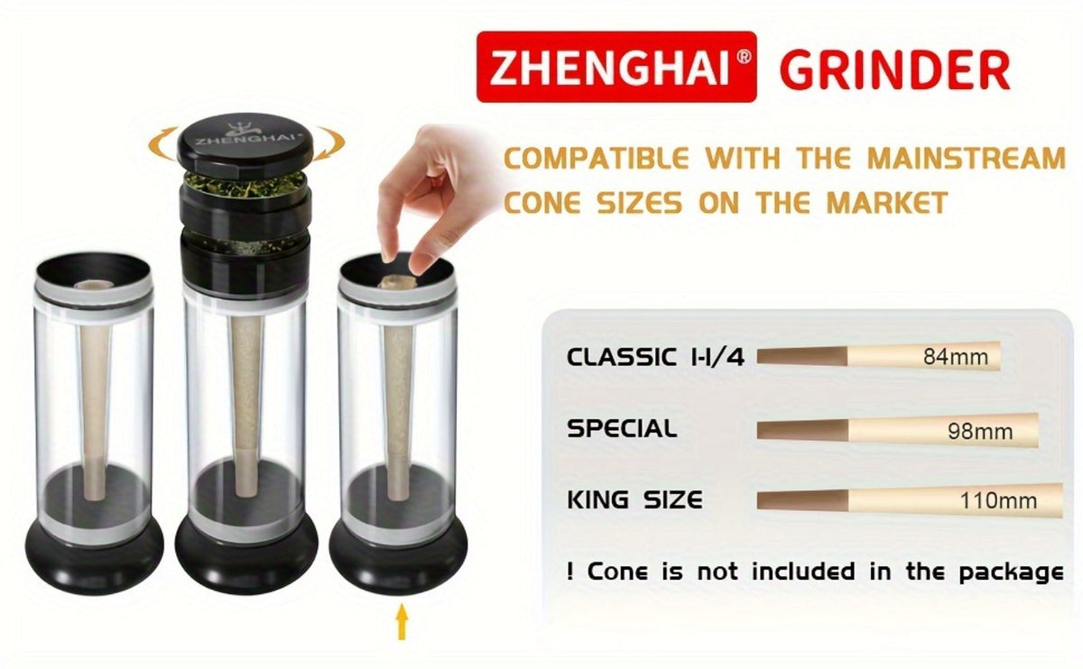 3-in-1 Herb Grinder with Cone Loader & Rolling Machine, Multifunctional Tobacco Grinder Blunt Joint Roller Filling Storage All-in-One with Cleaning Brush, Spice Grinder for Home Use, Black Red Blue