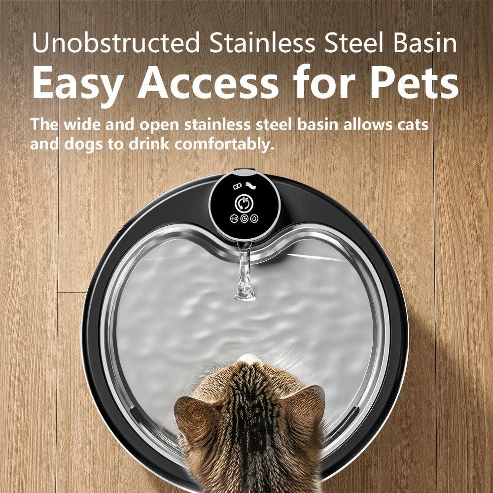 Stainless Steel Cat Water Fountain 84oz – Cordless Rechargeable, Motion Sensor Auto-On, Ultra-Silent Pump, 2 Filters Included, BPA-Free Pet Water Dispenser for Cats & Dogs