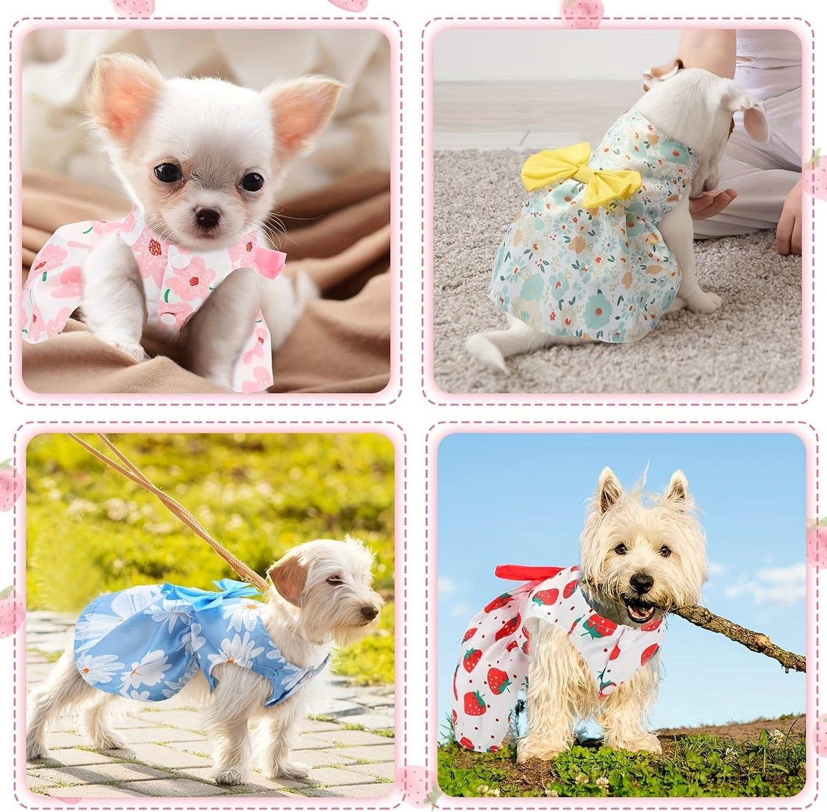 Dog Dress Floral Princess Bow - Cute Puppy Summer Dress for Small Dogs & Cats, Pink & Red Pet Dog Skirt with Bow Decoration, Summer Costume for Yorkshire Chihuahua Small Pets XS to XXL