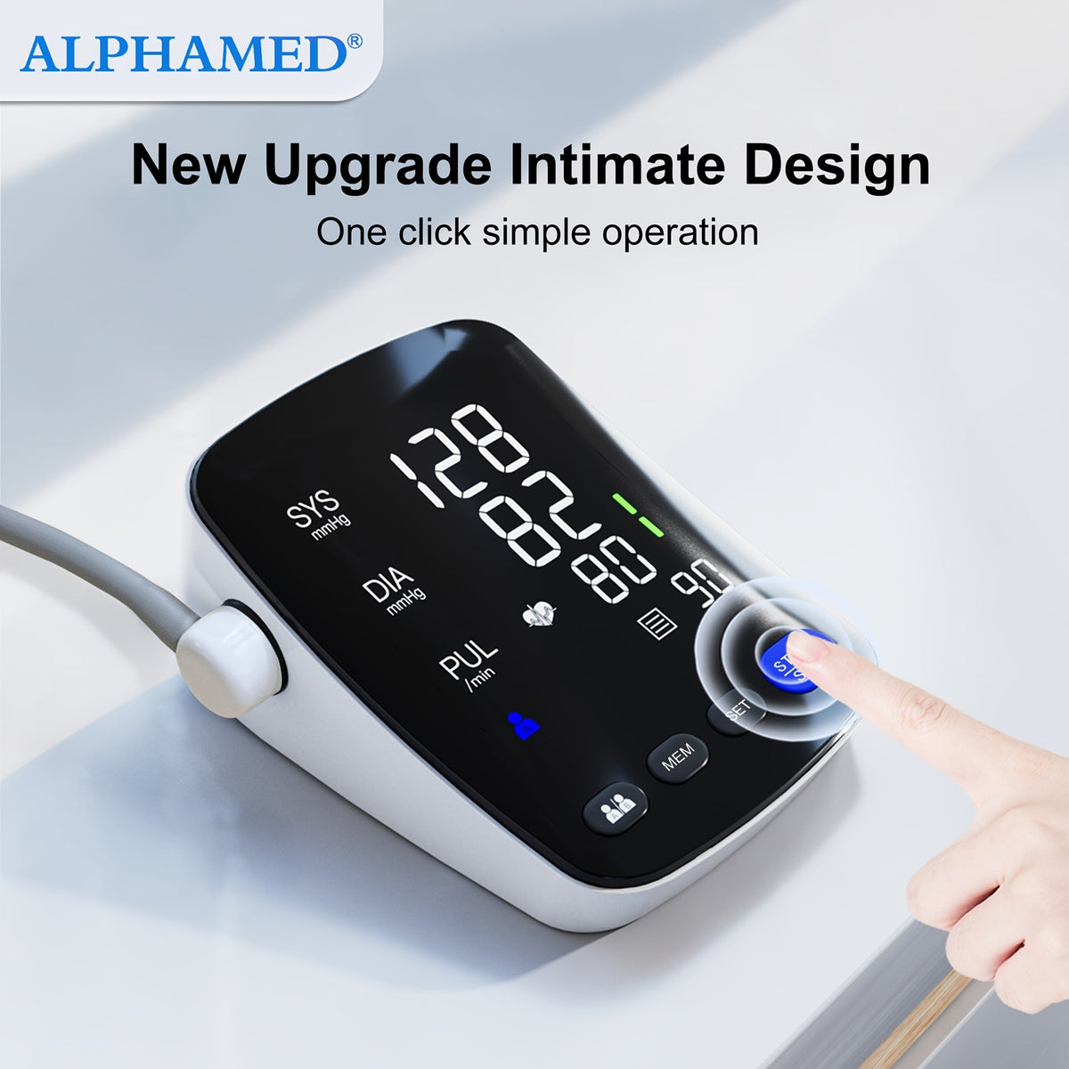 Upper Arm Blood Pressure Monitor - ALPHAMED U82RH Automatic BP Monitor, USB Powered, 8.7-17" Cuff, 2×199 Memory, LED HD Curved Screen, Intelligent Design for Elderly & Family Home Use