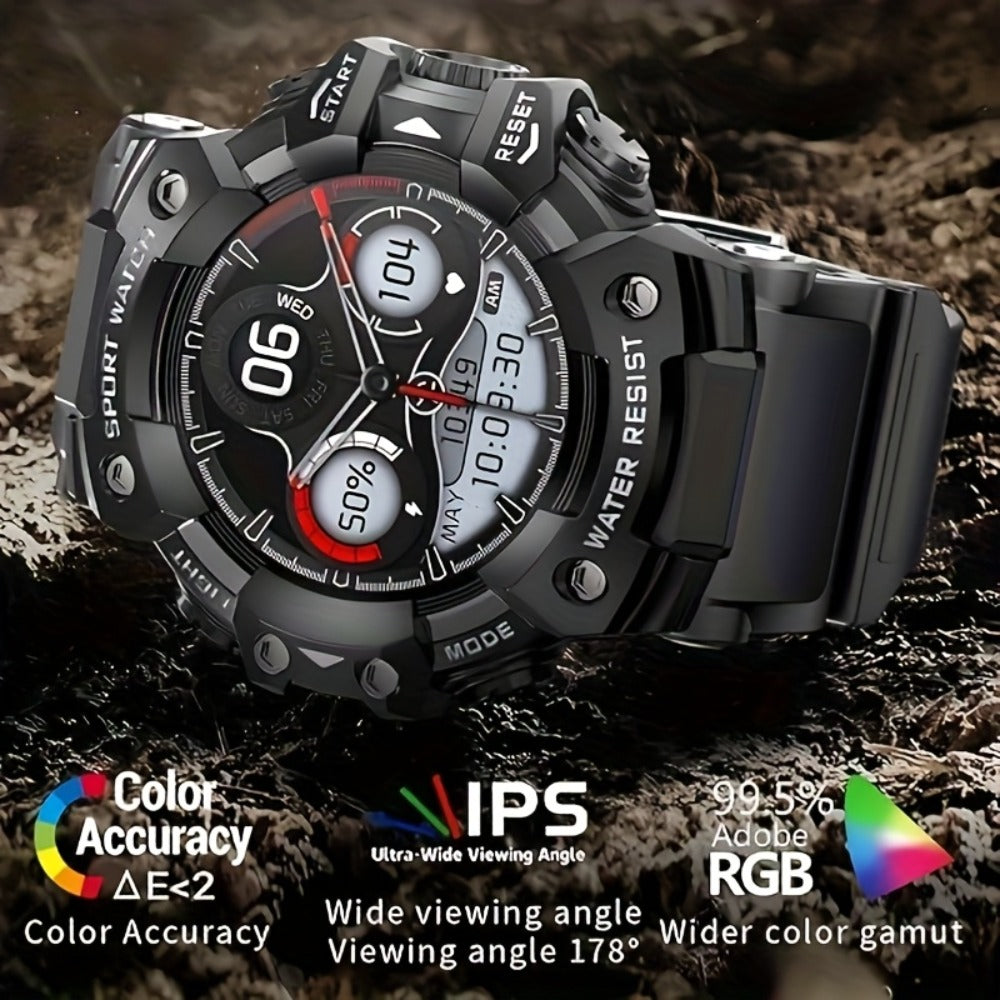 Tactical Smartwatch for Men, LED Flashlight & SOS Emergency, 1.32" TFT Screen, Bluetooth Calling, 100+ Sport Modes, Heart Rate SpO2 Sleep Tracker, Camouflage & Matte Colors – iPhone & Android Compatible