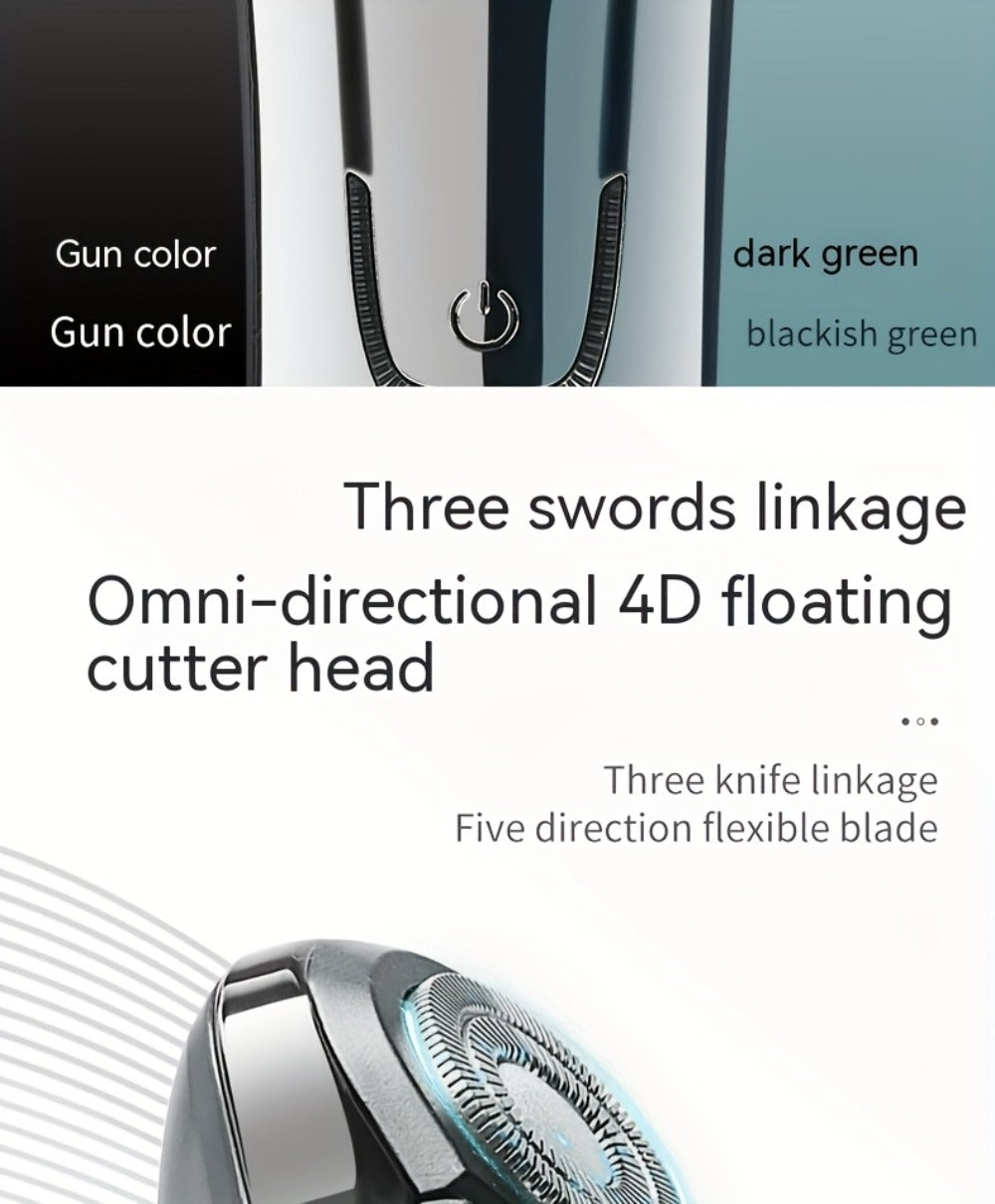 Electric Shaver for Men 4D Floating Triple Blade Waterproof — Wet Dry Razor with LED Battery Display & Type-C Fast Charging, High-End Close Shave Grooming Gift for Dad Husband