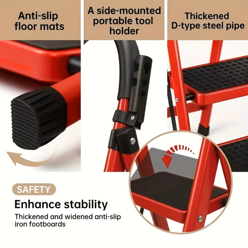 Folding Step Stool 5 Step 500 LBS Anti-Slip – No Assembly, One-Hand Fold, Soft Grip Handle, Wide Pedals, Auto Safety Lock, Portable Lightweight Ladder for Home, Kitchen, Bedroom & Industrial Use