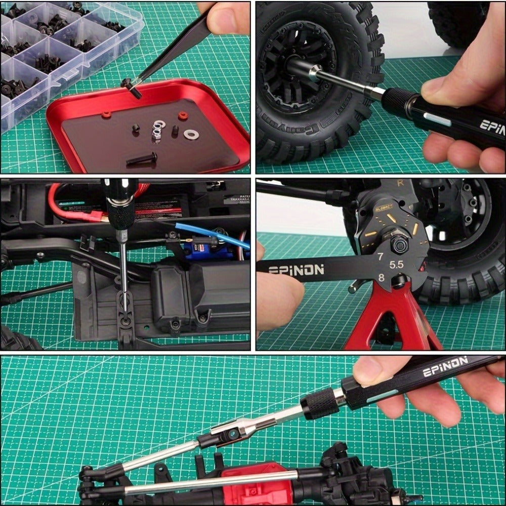 EPINON RC Car Maintenance Stand Tool Kit, 360° Rotating Work Stand with 520 Pc Screw Set