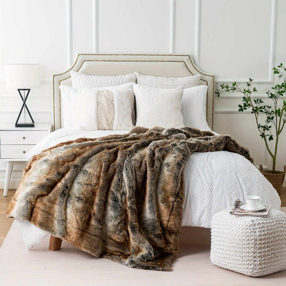 Long Hair Fluffy Reversible Plush Velvet Throw Blanket – 300-350gsm Soft Elegant Throw for Couch & Bed, 6 Colors, 2 Sizes