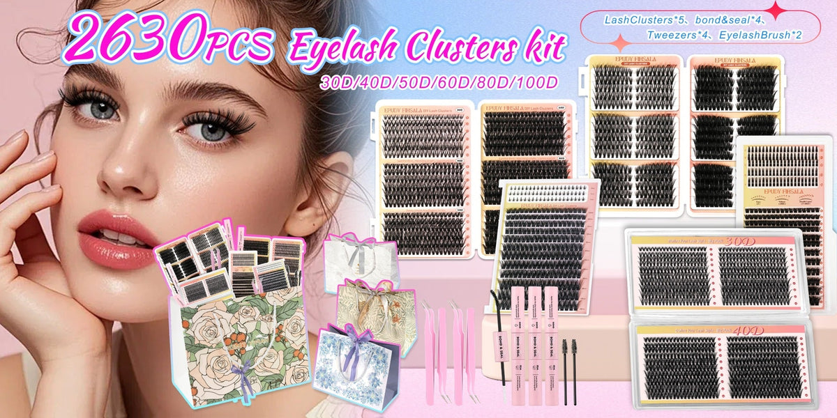 DIY Lash Clusters Gift Set 30D-100D Mixed Length Soft Fluffy Volume Cluster Lashes with Tweezers & Mascara Wands – Natural to Glam Look, Perfect Beauty Gift for Her & Mom