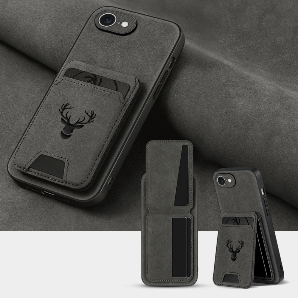 Wallet Phone Case for iPhone 16 Pro Max 16 Pro 16 Plus 16 15 14 13 12 11 Series Luxury PU Leather Flip Cover Card Holder Kickstand Magnetic Closure Moose Design – Men Women Gift